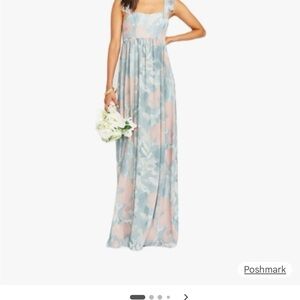 ShowmeyourMUMU Sage I do Floral Pastel Maxi Dress - Pale Blue & Blush